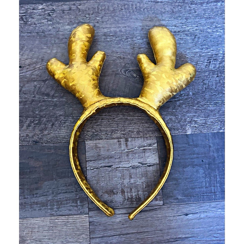 Gold Reindeer Antlers Headband Fabric Kids One Size Christmas